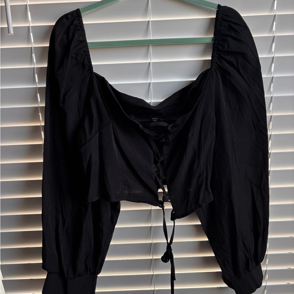 SHEIN Black Ruched Blouse